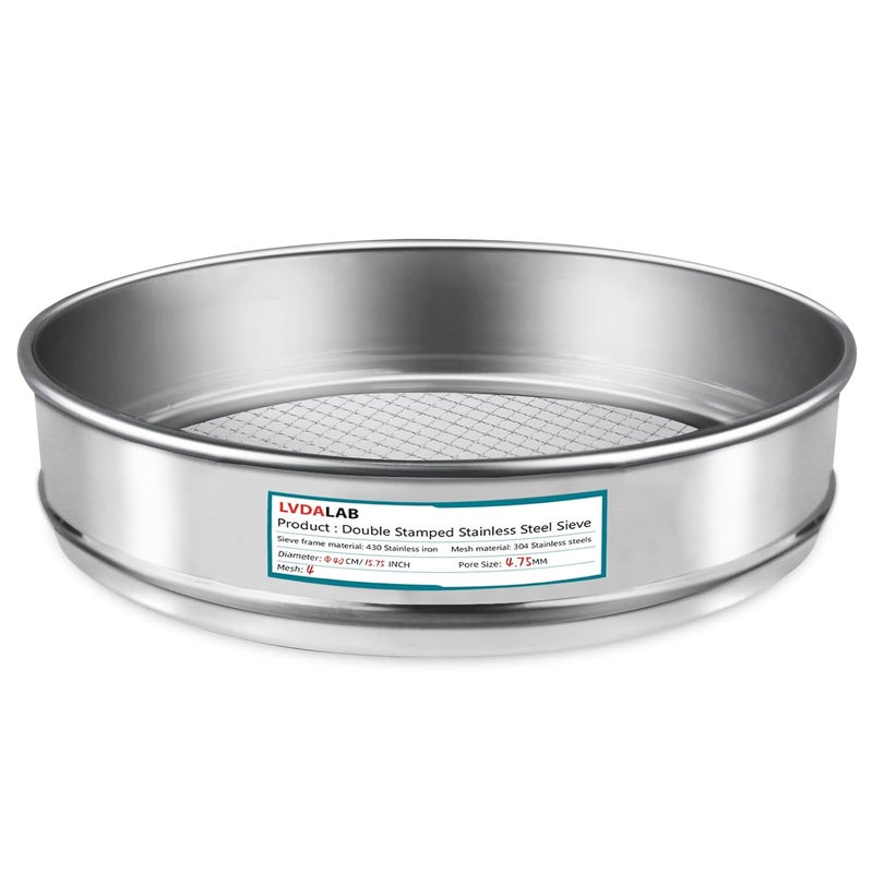 LVDALAB 304 Stainless Steel Lab Sieve Screen Mesh, 4 Mesh(4.75mm) Aperture Test Sieve, 15.75''(40cm) Diameter Economy Standard Analysis Sample Test Sieves for Industrial Laboratory Homes - Image 1